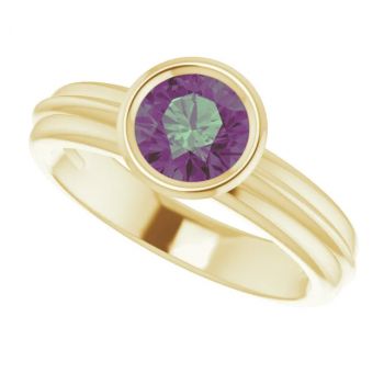 Lab-Grown Bezel-Set Alexandrite Solitaire Ring in 14K Gold 5