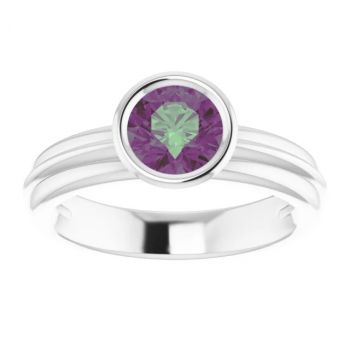 14K White Gold Lab-Grown Bezel Alexandrite Solitaire Ring 3
