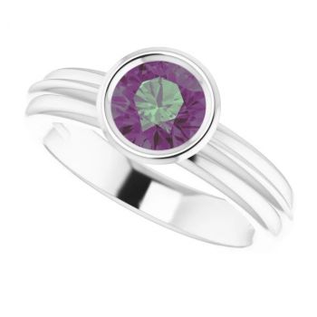 14K White Gold Lab-Grown Bezel Alexandrite Solitaire Ring 5