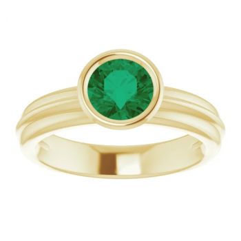 Lab-Grown Bezel Emerald Solitaire Ring in 14K Gold 3
