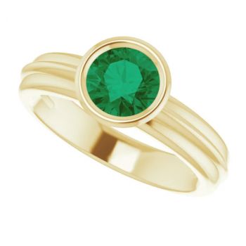 Lab-Grown Bezel Emerald Solitaire Ring in 14K Gold 5