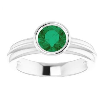 14K White Gold Lab-Grown Emerald Solitaire Ring 3