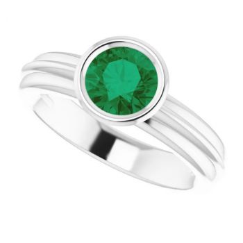 14K White Gold Lab-Grown Emerald Solitaire Ring 5