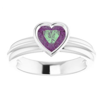 14K White Gold Lab-Grown Heart Alexandrite Solitaire Ring 3