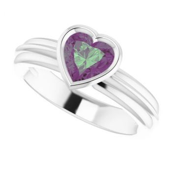 14K White Gold Lab-Grown Heart Alexandrite Solitaire Ring 5