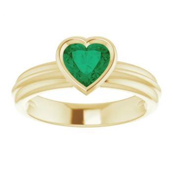 14K Gold Lab-Grown Heart-Shaped Emerald Solitaire Ring 3