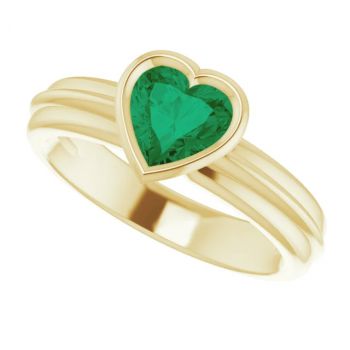 14K Gold Lab-Grown Heart-Shaped Emerald Solitaire Ring 5