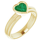 14K Gold Lab-Grown Heart-Shaped Emerald Solitaire Ring