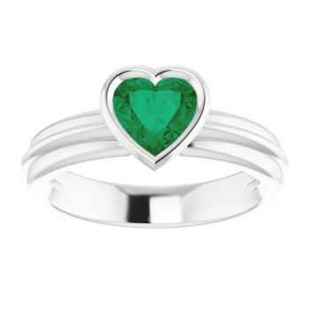 Lab-Grown Bezel Heart Emerald Solitaire Ring in 14K White Gold 3