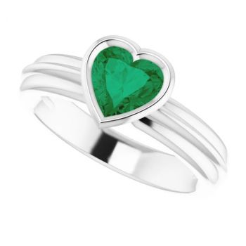 Lab-Grown Bezel Heart Emerald Solitaire Ring in 14K White Gold 5