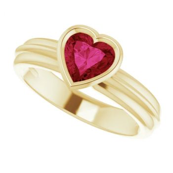 Lab-Grown Heart-Shaped Ruby Solitaire Ring in 14K Gold 5