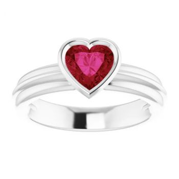 14K White Gold Lab-Grown Heart Ruby Solitaire Ring 3