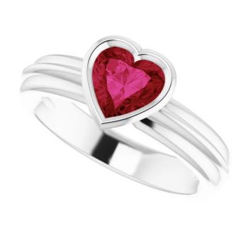 14K White Gold Lab-Grown Heart Ruby Solitaire Ring 5