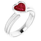 14K White Gold Lab-Grown Heart Ruby Solitaire Ring