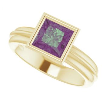 Lab-Grown Princess-Cut Alexandrite Solitaire Ring in 14K Gold 5