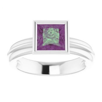 14K White Gold Lab-Grown Princess-Cut Alexandrite Solitaire Ring 3