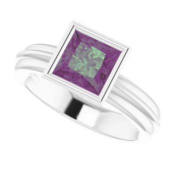 14K White Gold Lab-Grown Princess-Cut Alexandrite Solitaire Ring 5