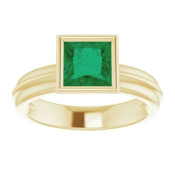 Lab-Grown Princess-Cut Emerald Solitaire Ring in 14K Gold 3