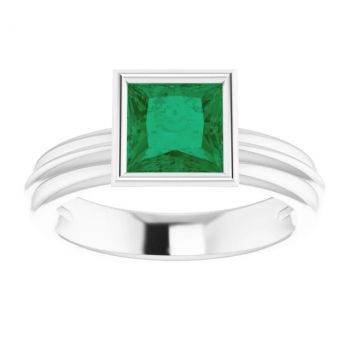14K White Gold Lab-Grown Princess-Cut Emerald Solitaire Ring 3