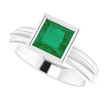 14K White Gold Lab-Grown Princess-Cut Emerald Solitaire Ring 5