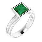 14K White Gold Lab-Grown Princess-Cut Emerald Solitaire Ring