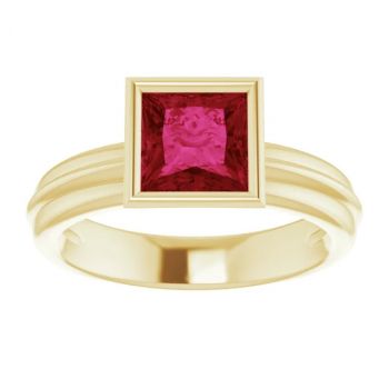14K Gold Lab-Grown Princess-Cut Ruby Solitaire Ring 3