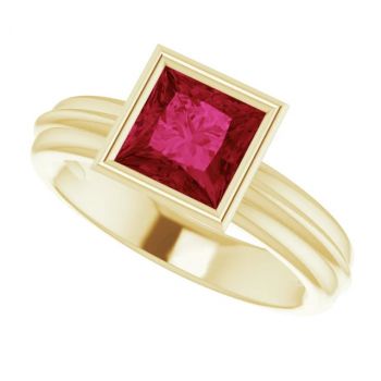 14K Gold Lab-Grown Princess-Cut Ruby Solitaire Ring 5