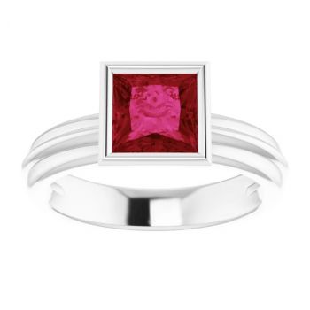 Lab-Grown Princess-Cut Ruby Solitaire Ring in 14K White Gold 3