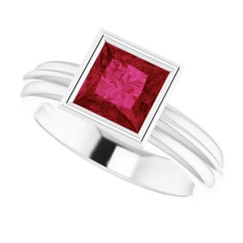 Lab-Grown Princess-Cut Ruby Solitaire Ring in 14K White Gold 5