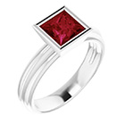 Lab-Grown Princess-Cut Ruby Solitaire Ring in 14K White Gold