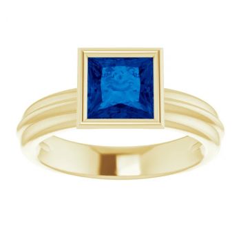 Lab-Grown Princess-Cut Sapphire Solitaire Ring in 14K Gold 3