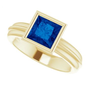 Lab-Grown Princess-Cut Sapphire Solitaire Ring in 14K Gold 5