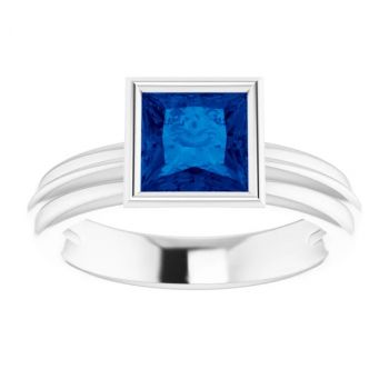 14K White Gold Lab-Grown Princess-Cut Sapphire Solitaire Ring 3