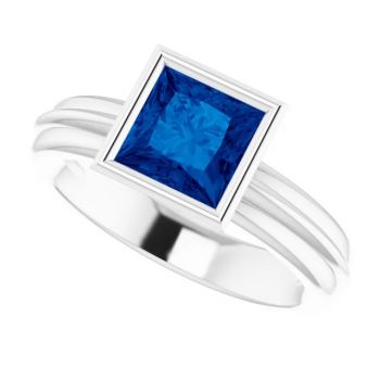 14K White Gold Lab-Grown Princess-Cut Sapphire Solitaire Ring 5