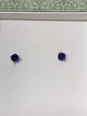 Sapphire Stud Earrings, 14K White Gold 2