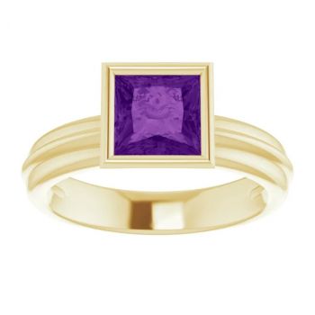 14K Gold Bezel-Set Princess-Cut Amethyst Solitaire Ring 3