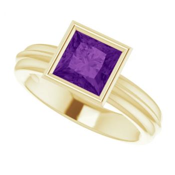 14K Gold Bezel-Set Princess-Cut Amethyst Solitaire Ring 5