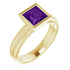 14K Gold Bezel-Set Princess-Cut Amethyst Solitaire Ring