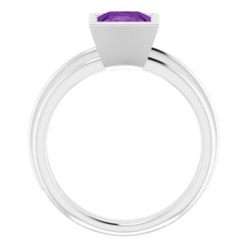 Bezel Princess-Cut Amethyst Solitaire Ring in 14K White Gold 2