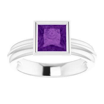 Bezel Princess-Cut Amethyst Solitaire Ring in 14K White Gold 3