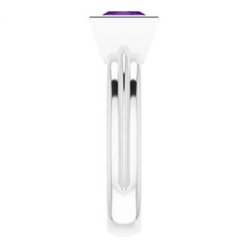 Bezel Princess-Cut Amethyst Solitaire Ring in 14K White Gold 4