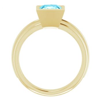 Bezel Princess-Cut Aquamarine Solitaire Ring in 14K Gold 2