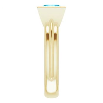 Bezel Princess-Cut Aquamarine Solitaire Ring in 14K Gold 4