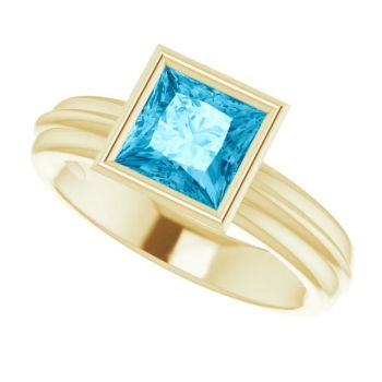 Bezel Princess-Cut Aquamarine Solitaire Ring in 14K Gold 5