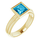 Bezel Princess-Cut Aquamarine Solitaire Ring in 14K Gold