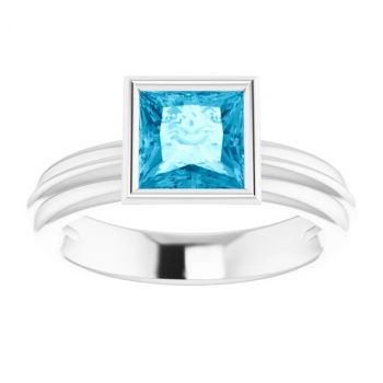 14K White Gold Bezel-Set Princess-Cut Aquamarine Solitaire Ring 3