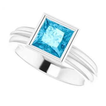 14K White Gold Bezel-Set Princess-Cut Aquamarine Solitaire Ring 5