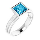 14K White Gold Bezel-Set Princess-Cut Aquamarine Solitaire Ring