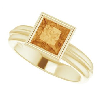 14K Gold Bezel-Set Princess-Cut Citrine Solitaire Ring 5