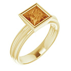14K Gold Bezel-Set Princess-Cut Citrine Solitaire Ring